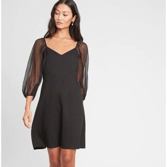 Banana Republic Dresses & Skirts - Banana Republic Dress Black Polka Dot Sheer 3/4 Sleeve Mini